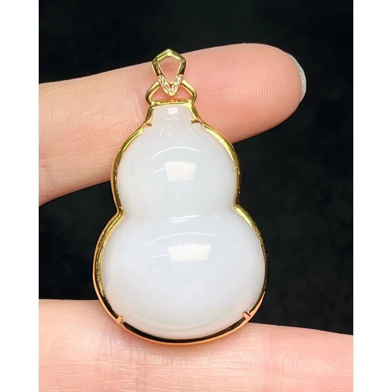 【央网专属】18k金和田玉葫芦吊坠WY17465【尺寸：32*22 MM】