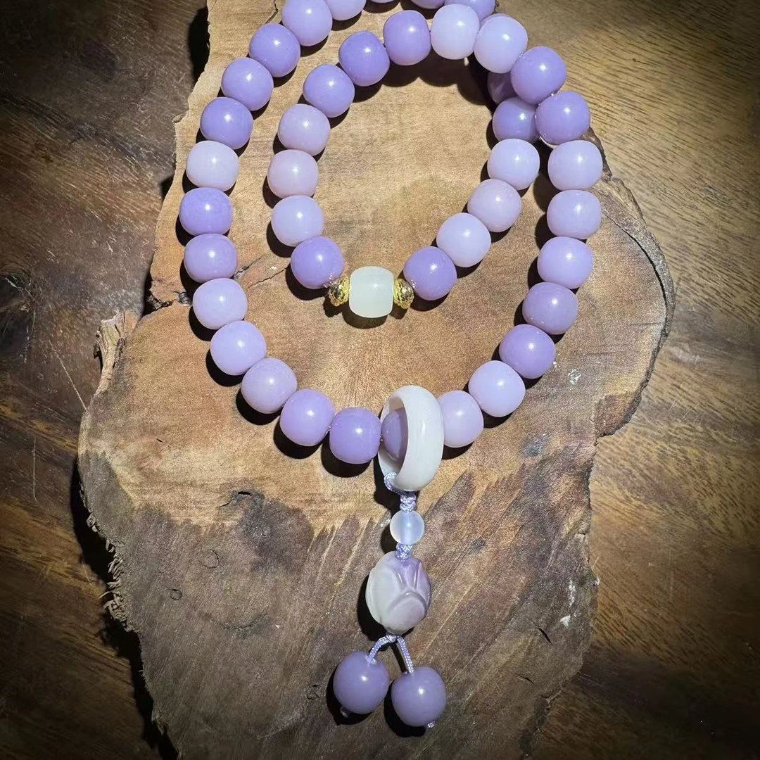 香芋紫菩提+白珠+莲花双圈手串 K289（无礼盒）