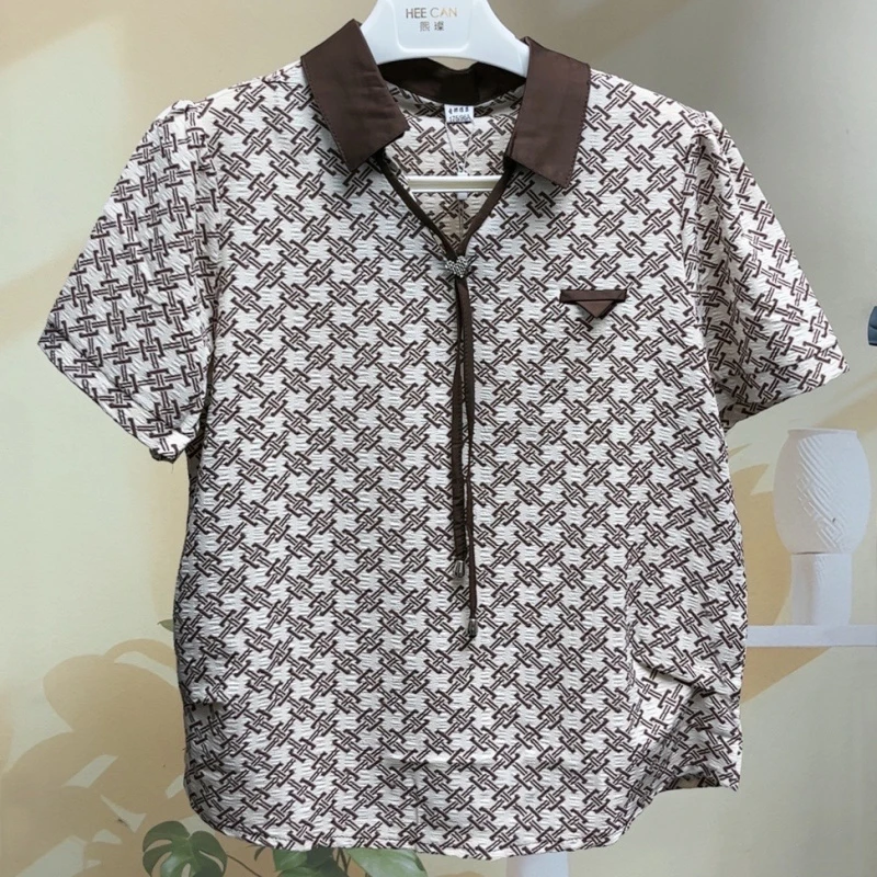 只发新疆  夏季薄款撞色翻领短袖小衫香风设计减龄上衣2029