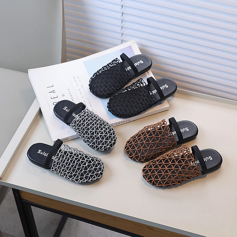 儿童小众设计感包头半拖鞋2025年夏季新款法式个性编织沙滩凉鞋