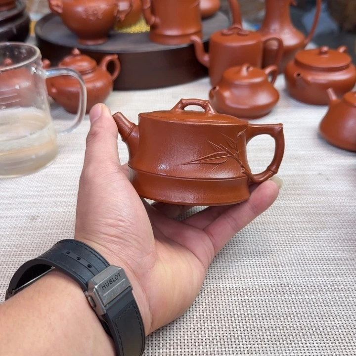 和***谐紫砂壶全手工制作二节竹