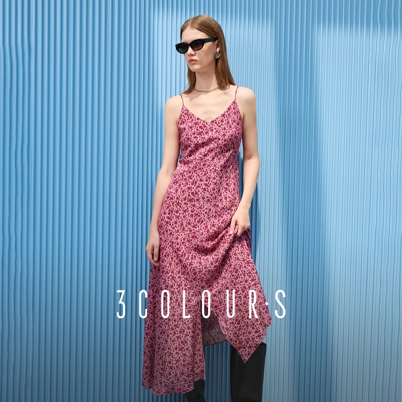 0807三彩2025夏季新款碎花吊带裙无袖连衣裙不对称A字长裙优db