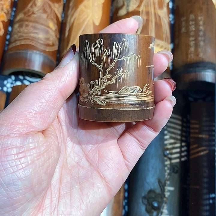 老煤竹手工雕刻精品盖置