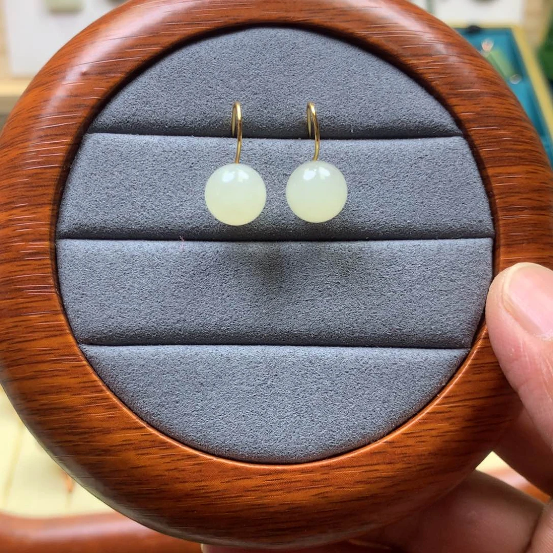 和田玉颈饰银S925镶嵌纯***1耳钩