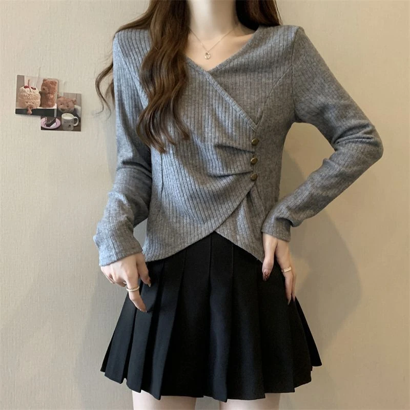 大码坑条不规则打底衫女2025秋冬季新款韩版宽松显瘦长袖外穿上衣