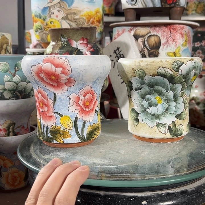 景德镇手绘花盆满38包邮