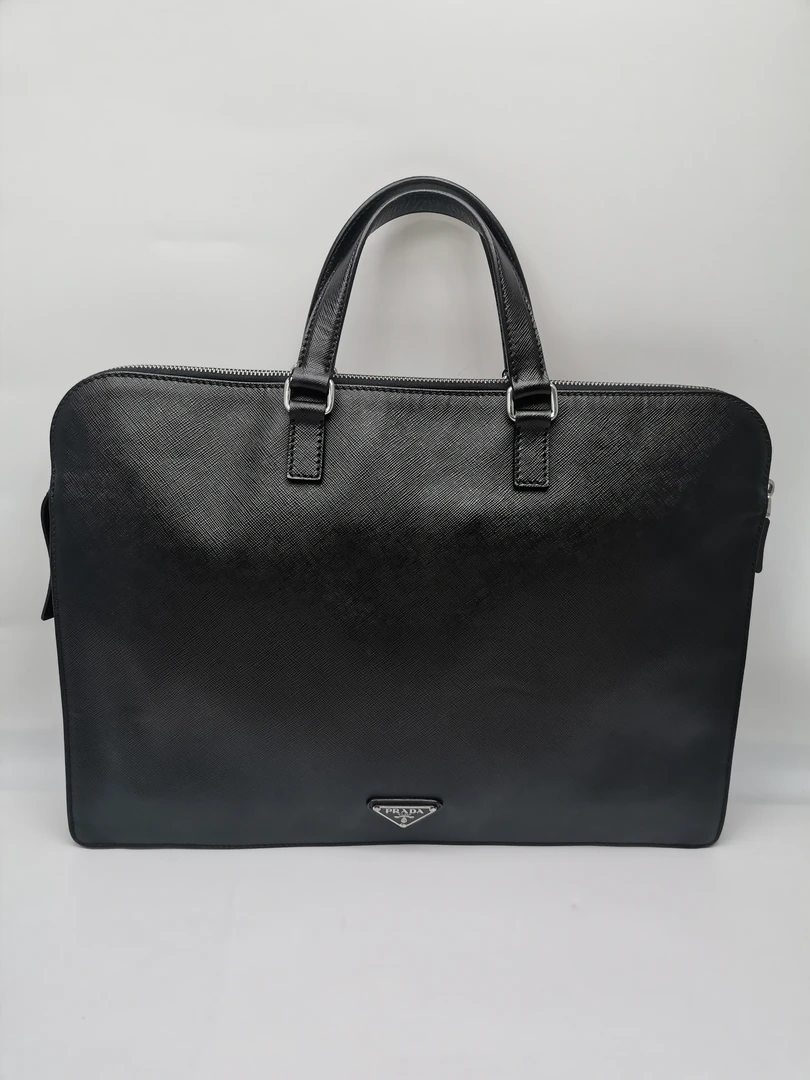 95新 Prada/普拉达 97新 17526  黑色全皮手提包经典商务