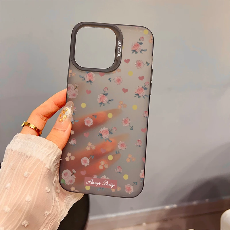 ZMGX满屏爱心小花适用苹果16/15promax彩银手机壳14plus卡通13套