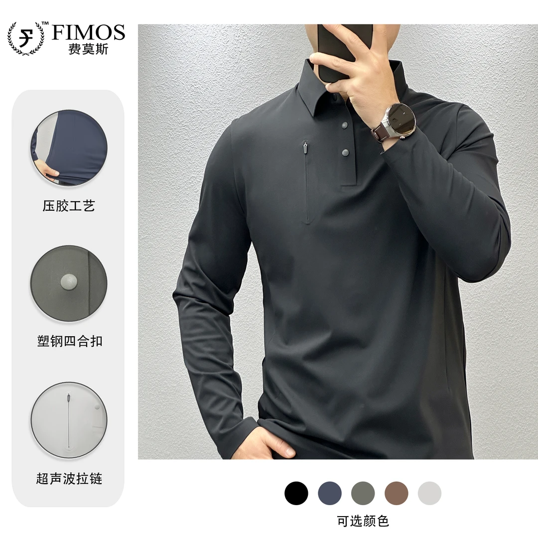 【运动通勤】Fimos男士双面磨毛胸袋款长袖Polo衫 QF128