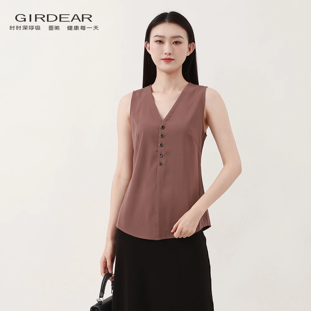 哥弟 品质女装经典百搭舒适新款大女主气场V领无袖背心1301016