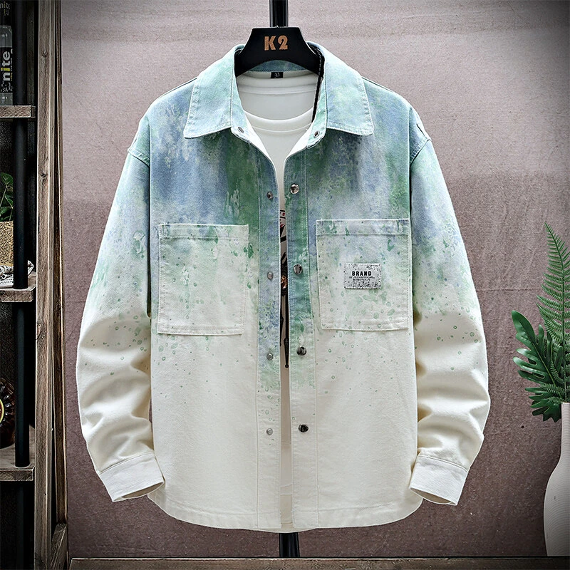 春秋季渐变外套港风潮流男装百搭男士休闲外套休闲款帅气夹克