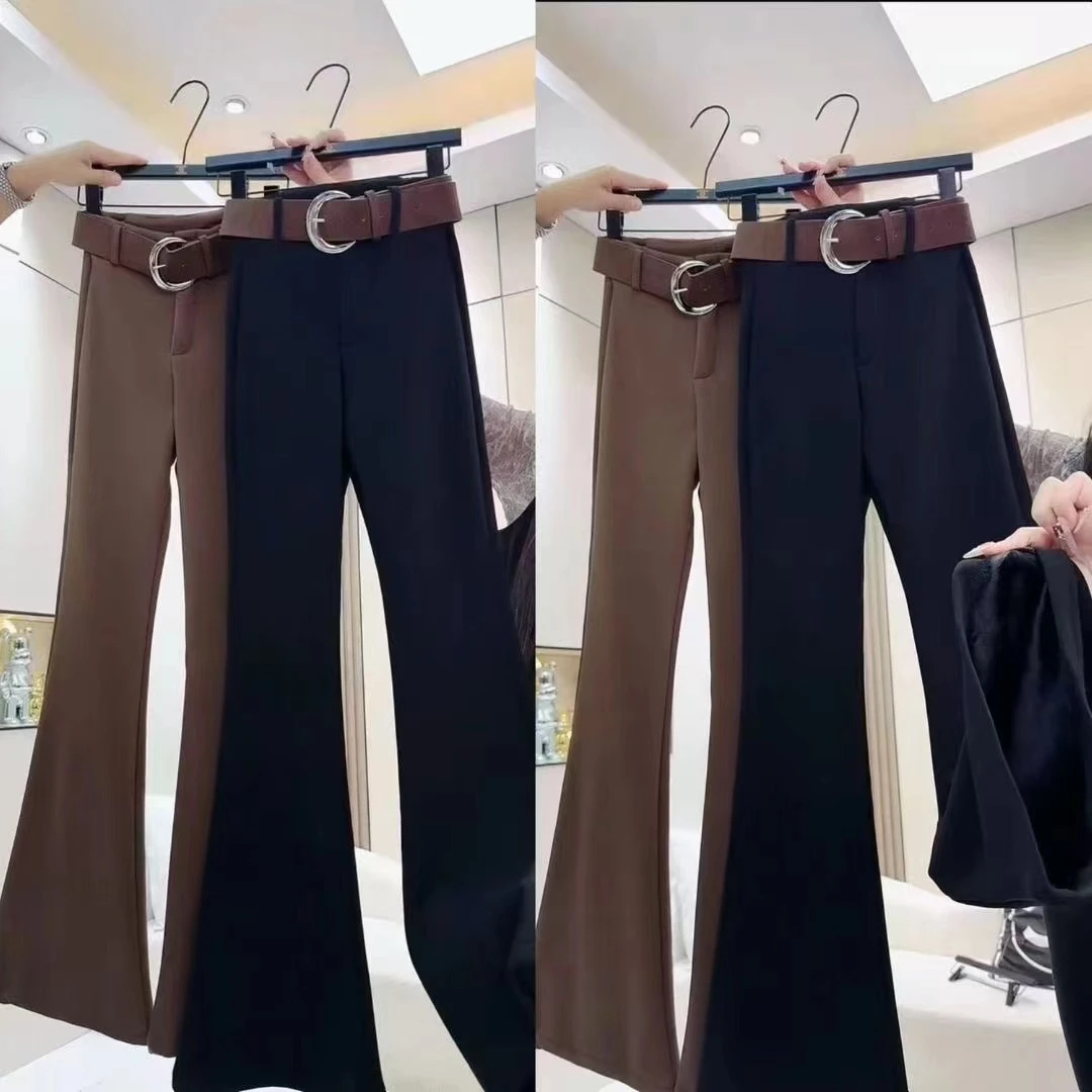 【配皮带】加绒西装微喇裤高腰秋冬时尚显瘦修身弹力喇叭裤2025新款