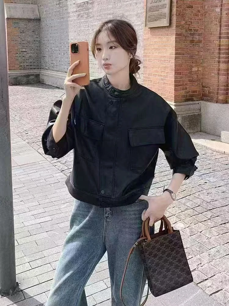 【厂家清仓】2025早秋新品今年流行高级感机车风皮外套【妍-24003】