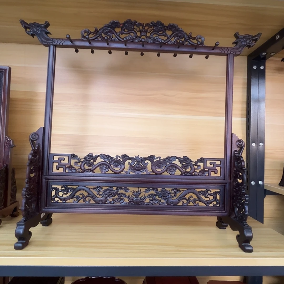 交趾黄檀（大红酸枝）可拆卸龙头笔架长47.5/高51厘米