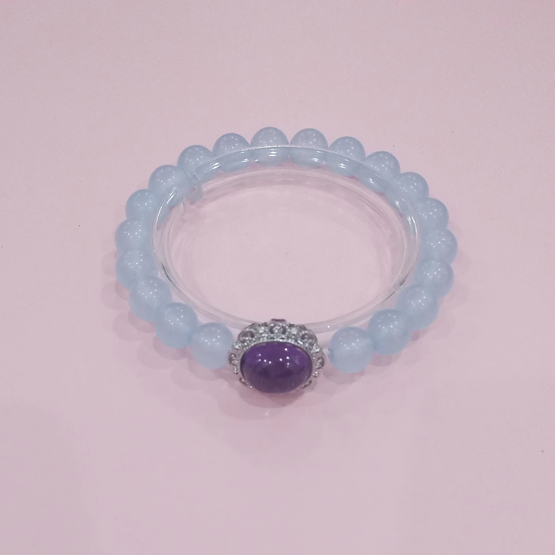 天然卡8海蓝宝配天然紫水晶魔盒时尚手链065