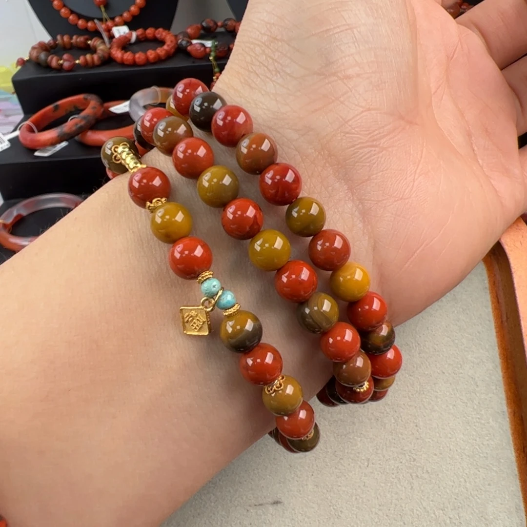 南红玛瑙银S925镶嵌（巧家包浆三圈、可项链6.5mm