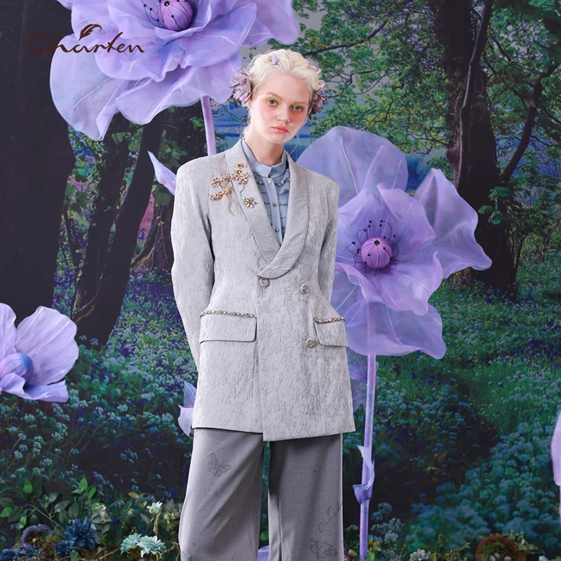 【媛媛专享】朝峰新款设计师西装复古气质女士外套女CFC1D035-053A