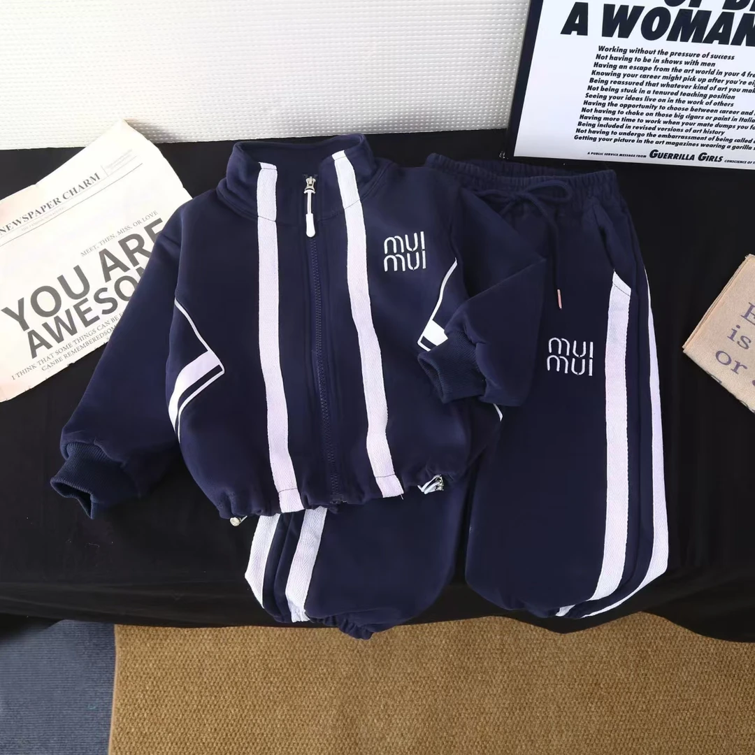 (高品质)2025春秋新款儿童中大童男女孩休闲运动两件套拉链外套