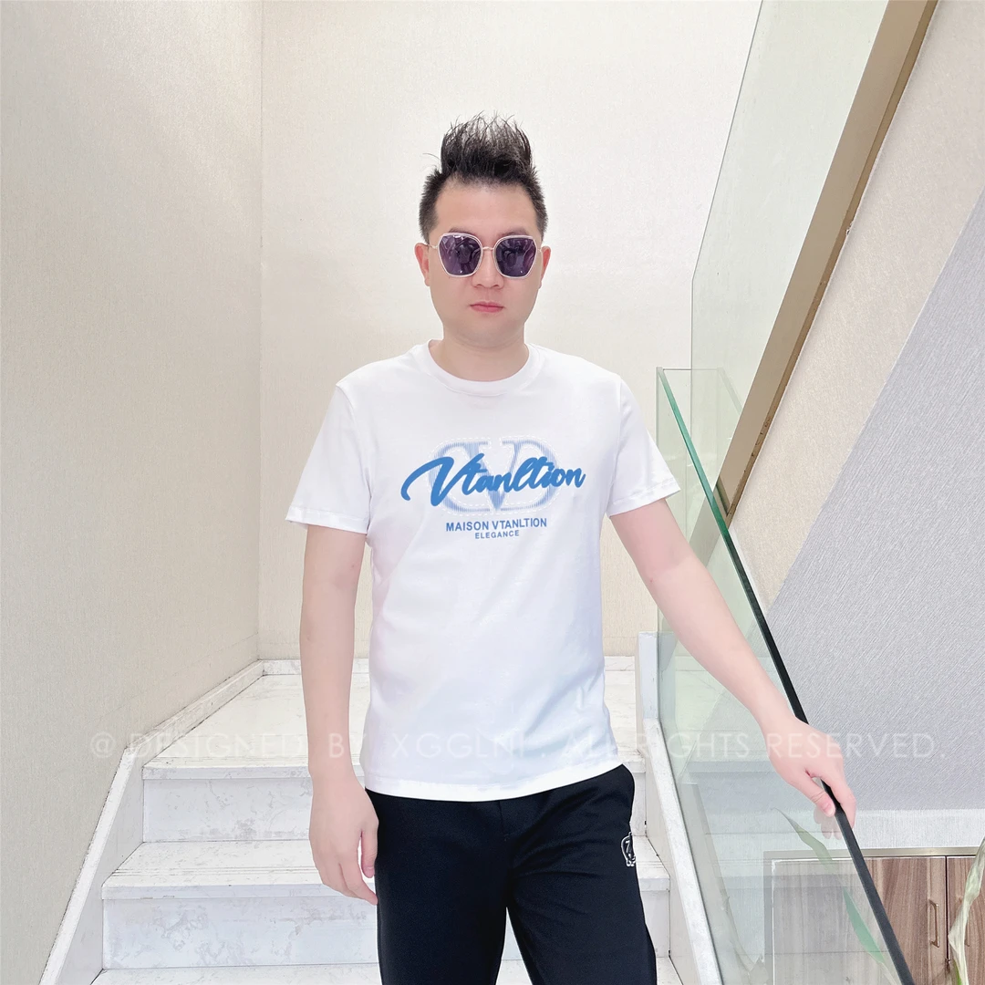 夏季款ODV字前蓝色艺术字男士品质高端轻奢洋气上档次潮牌短袖t恤