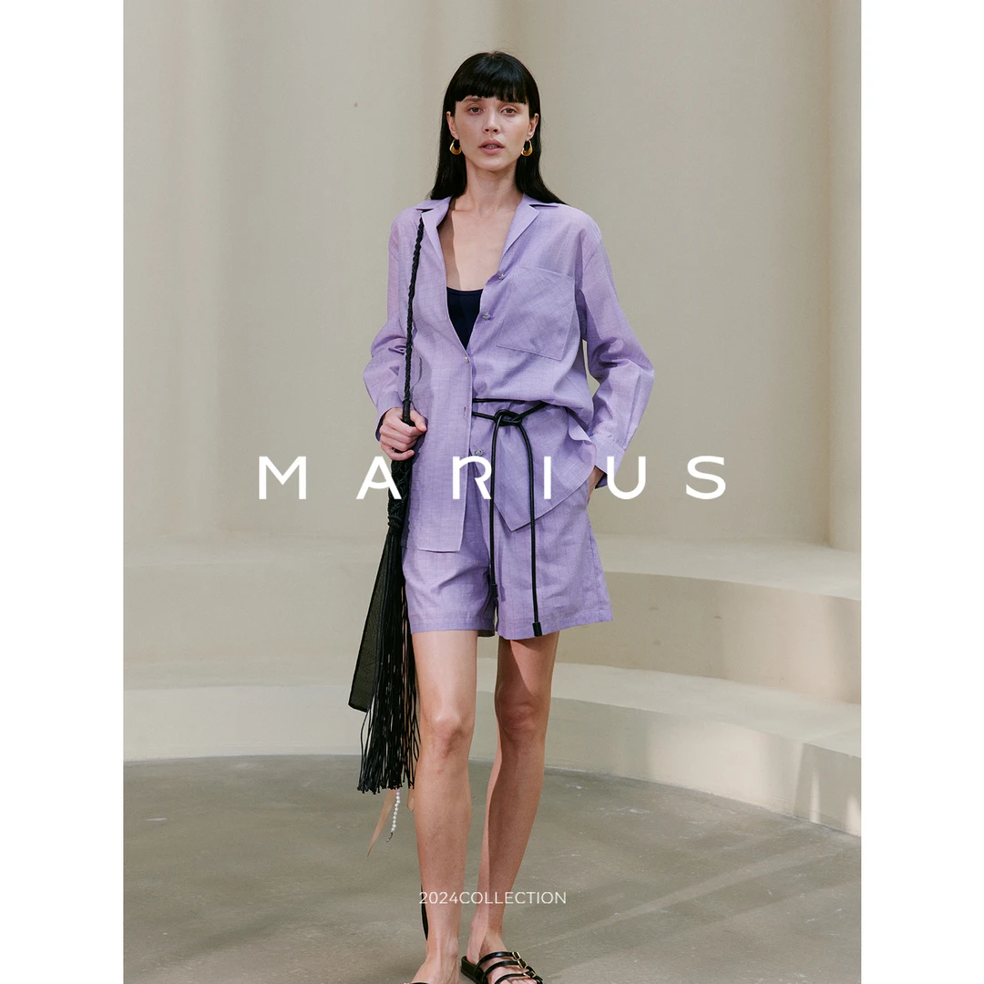 MARIUS“多肉葡萄”西装领贴袋衬衫松紧腰短裤时尚休闲夏季潮流经典