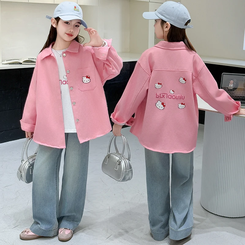 女童长袖衬衫春秋装2025新款中大童洋气网红衬衣春季休闲打底上衣