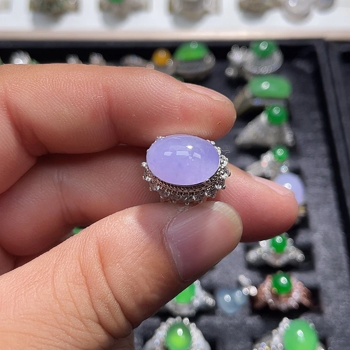 翡翠裸石冰粉紫蛋面铜托卡13