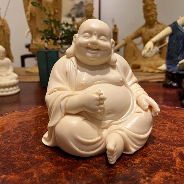 大号象牙果弥勒佛像茶室手工艺摆件10*12*13cm