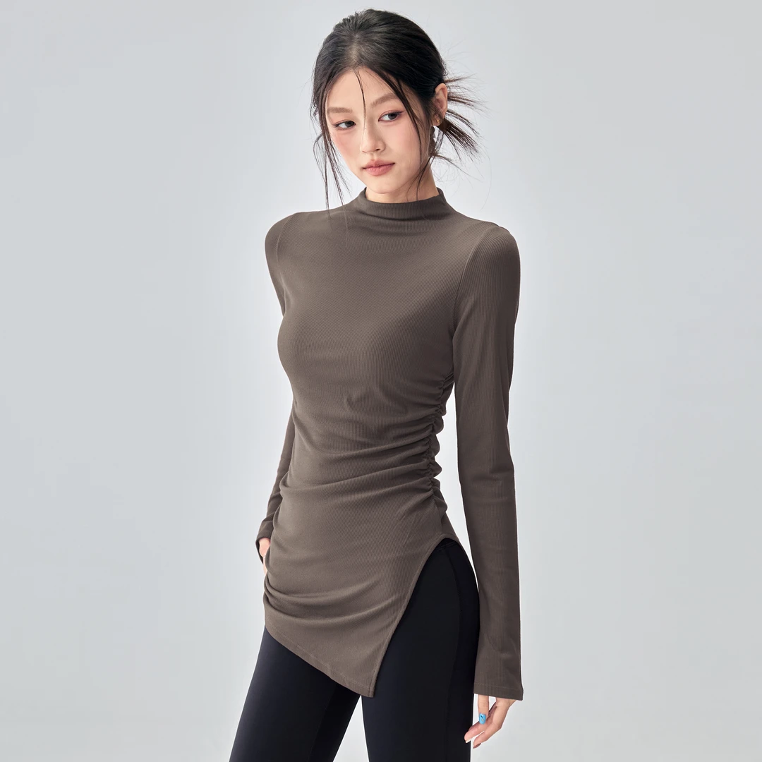 2025春秋冬款修身训练罩衫健身半高领瑜伽服运动遮臀普拉提长袖女