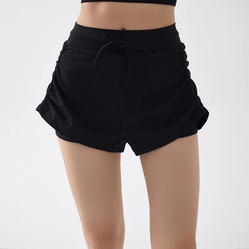 速干运动短裤女高腰提臀假两件健身裤晨跑步训练瑜伽裤骑行三分裤