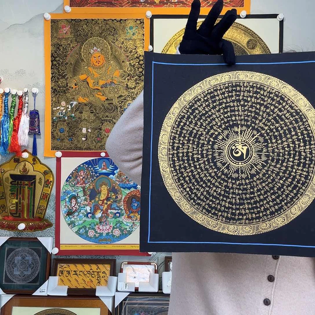 卷轴画纯手绘六字真言唐卡30厘米左右