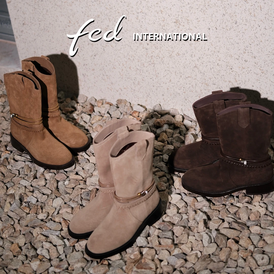 【流浪牧歌】FED女鞋25秋冬新款百搭复古真皮牛反绒厚底短靴DDH0265