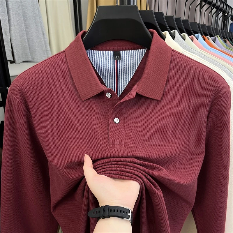 【下摆开叉】新款纯棉男士长袖POLO衫休闲宽松时尚纯色男士POLO