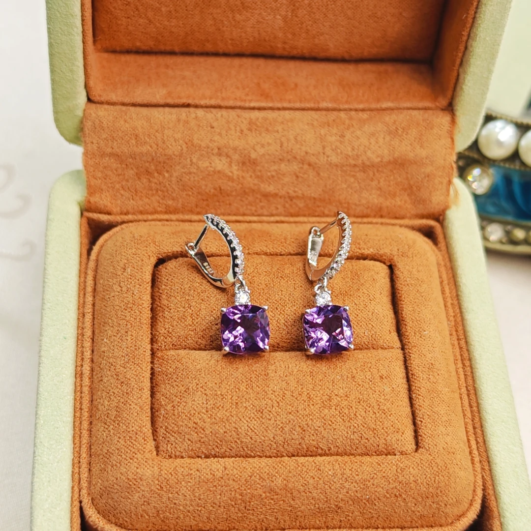 S925银紫晶耳环简洁时尚百搭