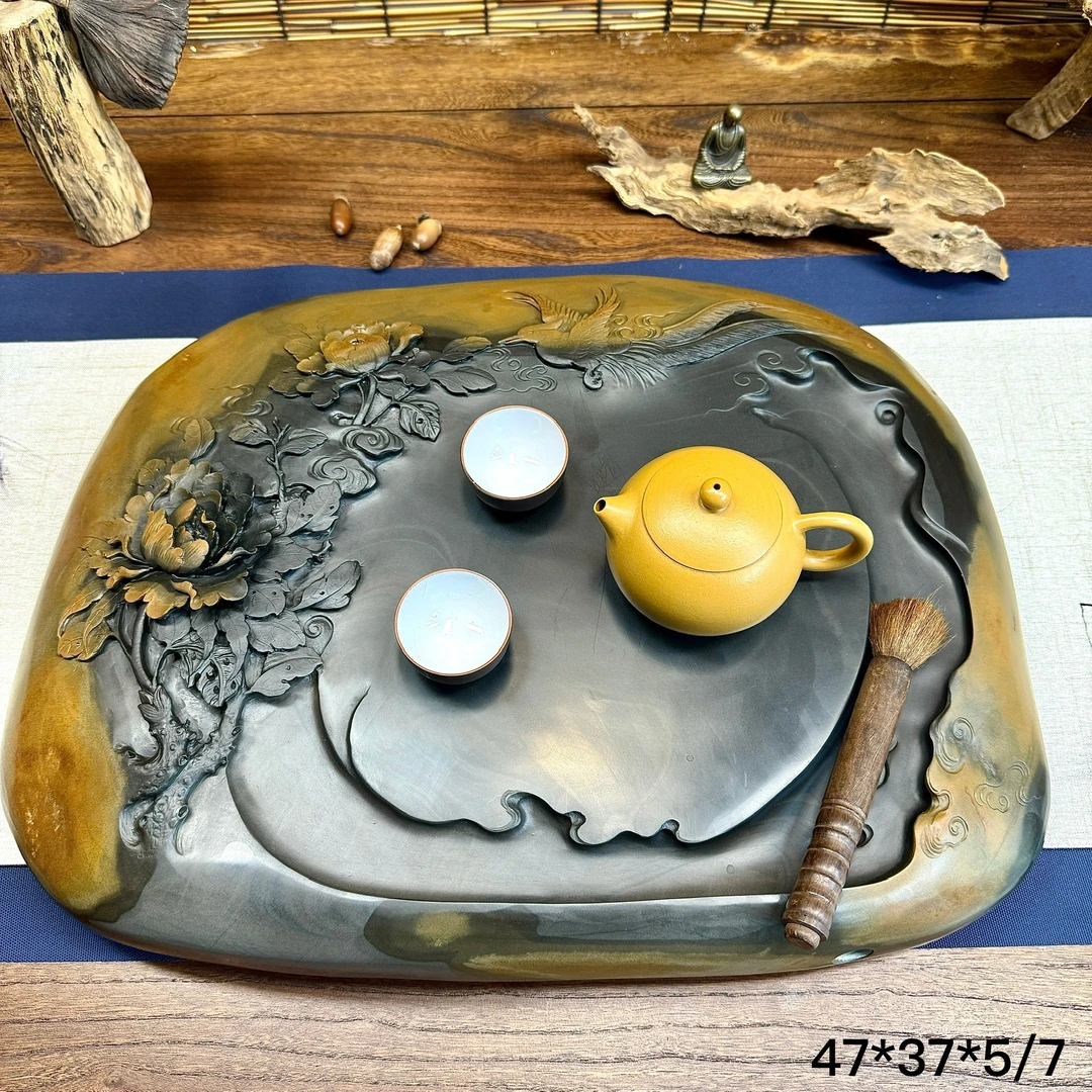 【富贵长寿】歙砚石茶盘原石手工雕刻原产地之乡婺源源头工厂直销