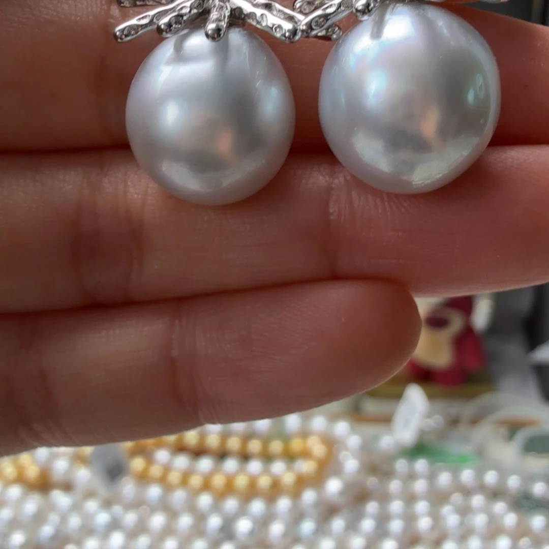 银S925镶嵌耳饰海水珍珠