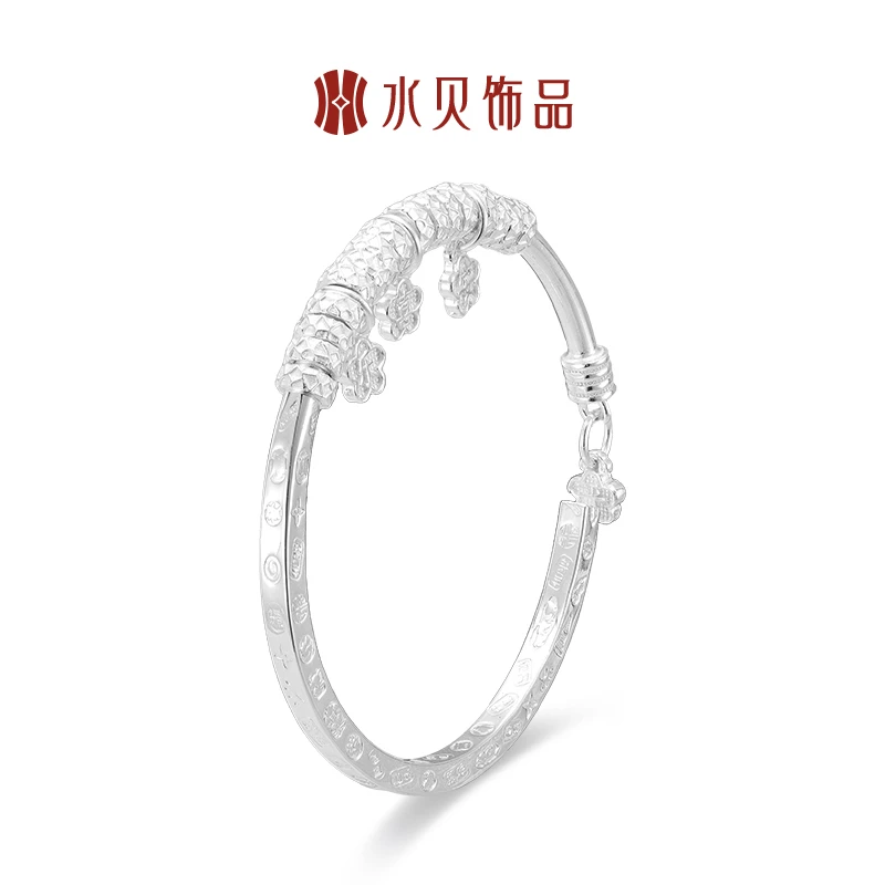 足银手镯 足银盘缠桃花手镯