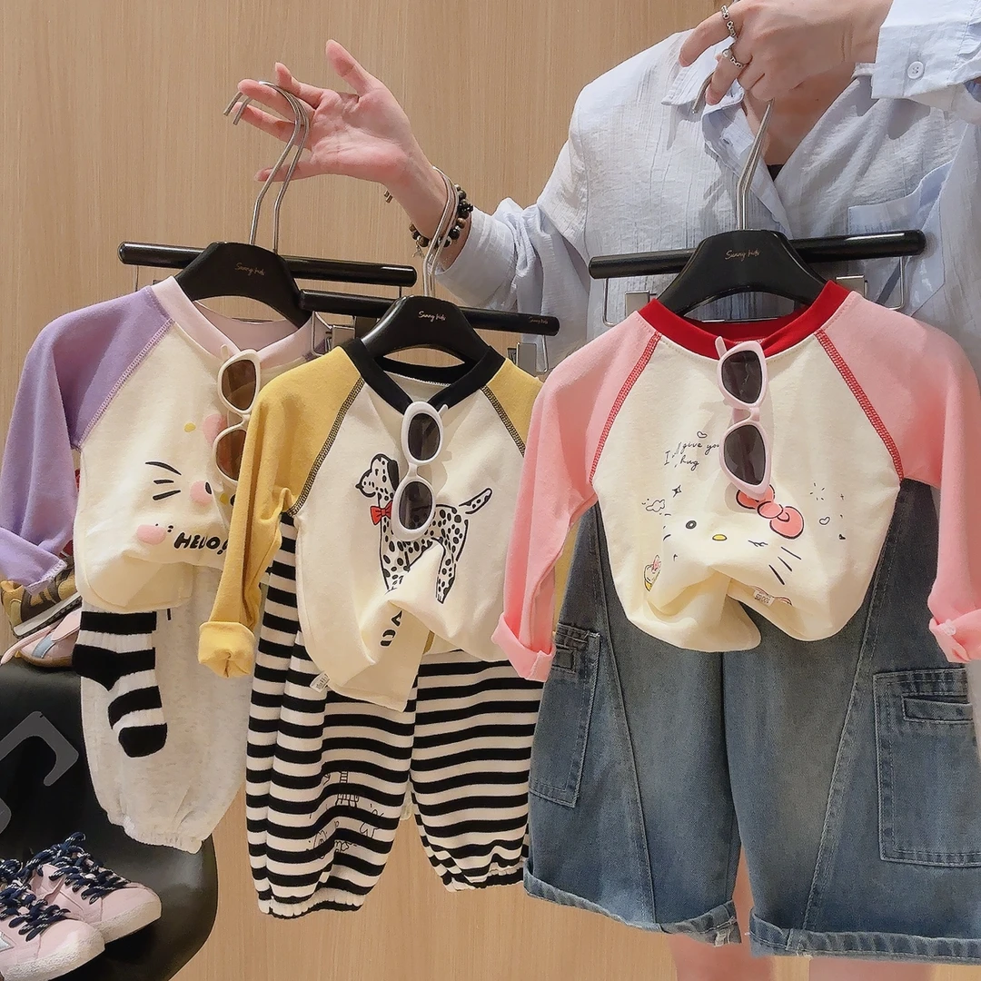 【A类纯棉福利】女童长袖T恤插肩卡通春秋款休闲上衣