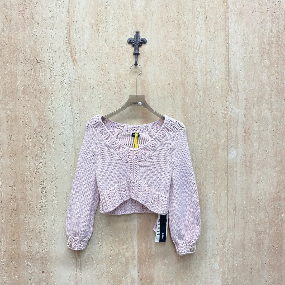 99新 Chanel/香奈儿 紫色V领粗线针织毛衣/36码/JM37057