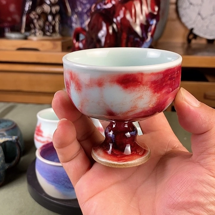 高足杯玉石釉全手工
