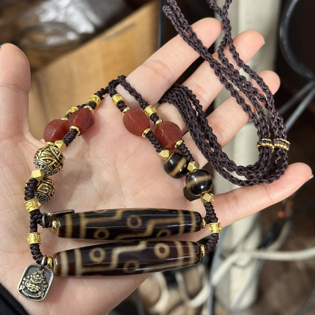 【曹美丽精选】H46895-玛瑙DIY脖挂（九眼）-多样性发其一-58*12mm