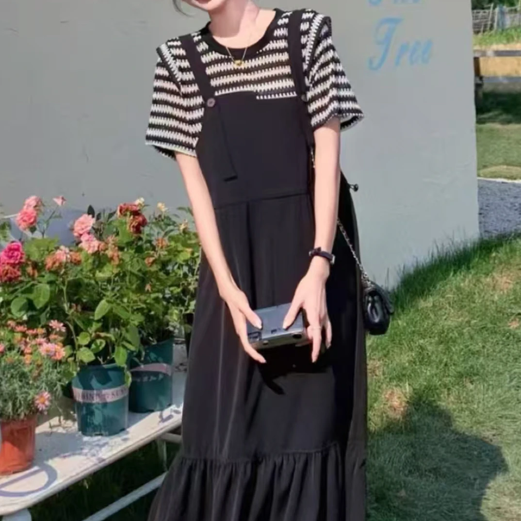 大码女装2025春季新款时尚洋气宽松显瘦休闲中长款连衣裙7050