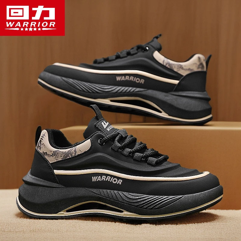 回力黑色男鞋冬季2025新款厚底篮球运动休闲防滑皮面防水老爹潮鞋