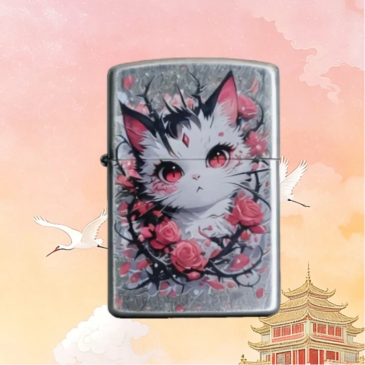 玫瑰花猫防风打火机男士送男友达人无油