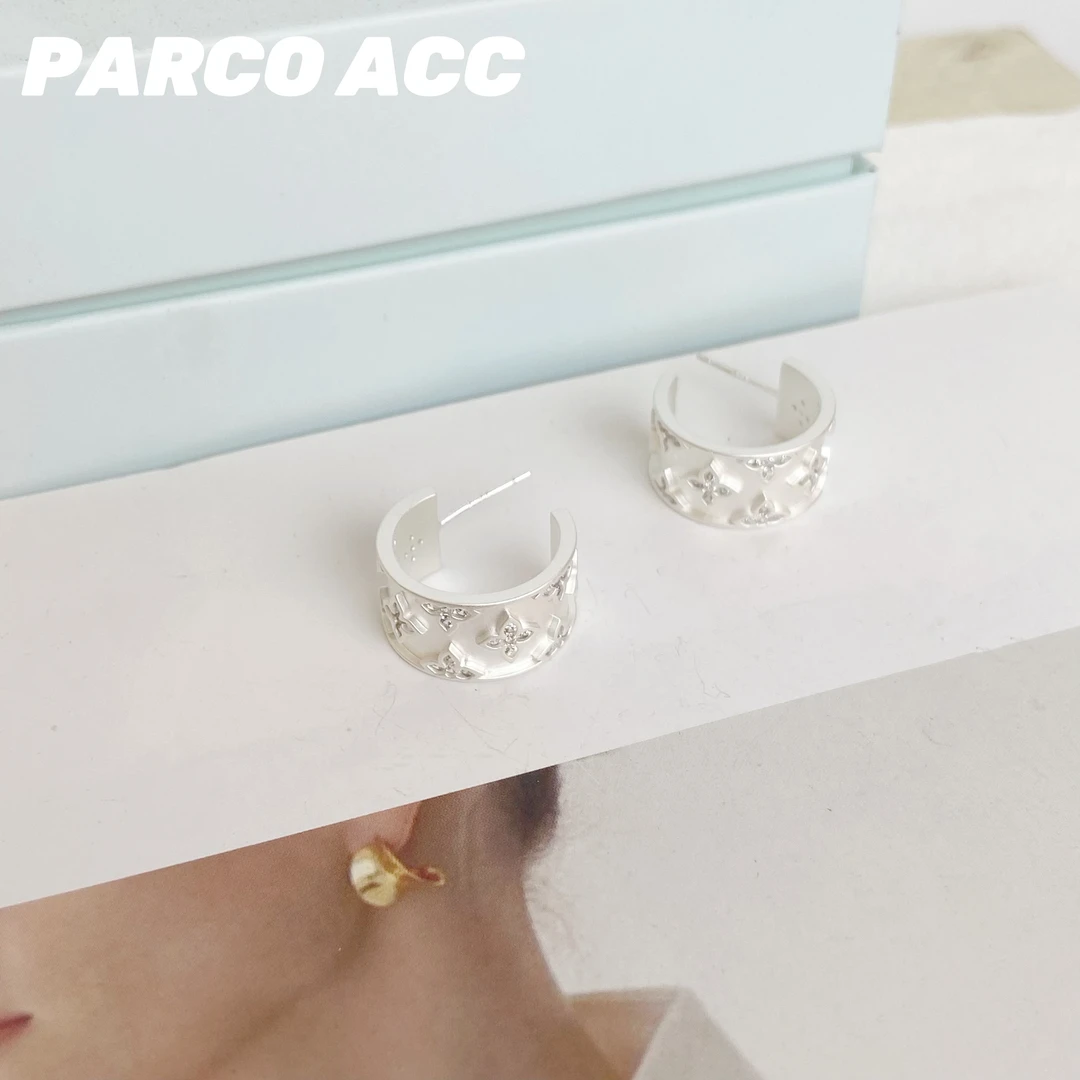 铜合金合成锆石耳饰 TE420 素色四叶花耳钉