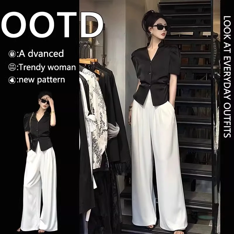 干练气质女装职业套装轻奢高级感御姐小香风衬衫阔腿裤两件套装夏