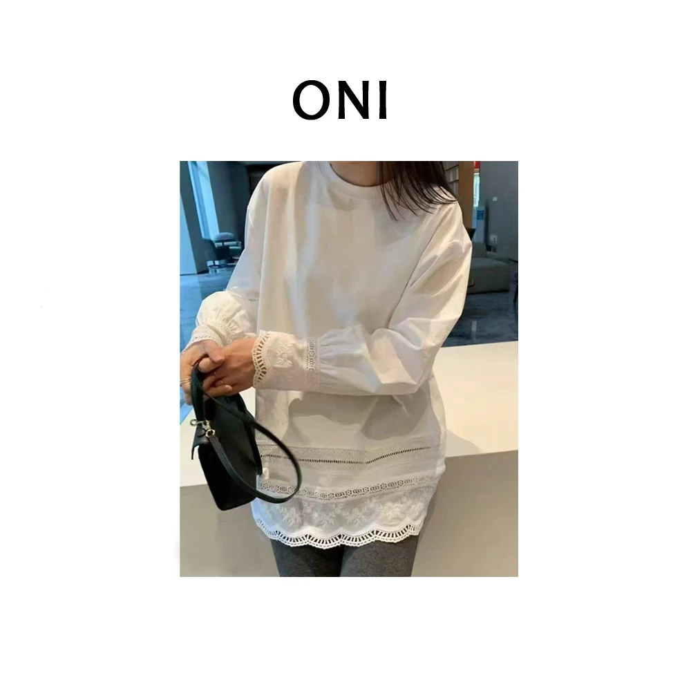 OUNI “ 朝日奈 “ eg*g~独特花边拼接长袖打底衫-