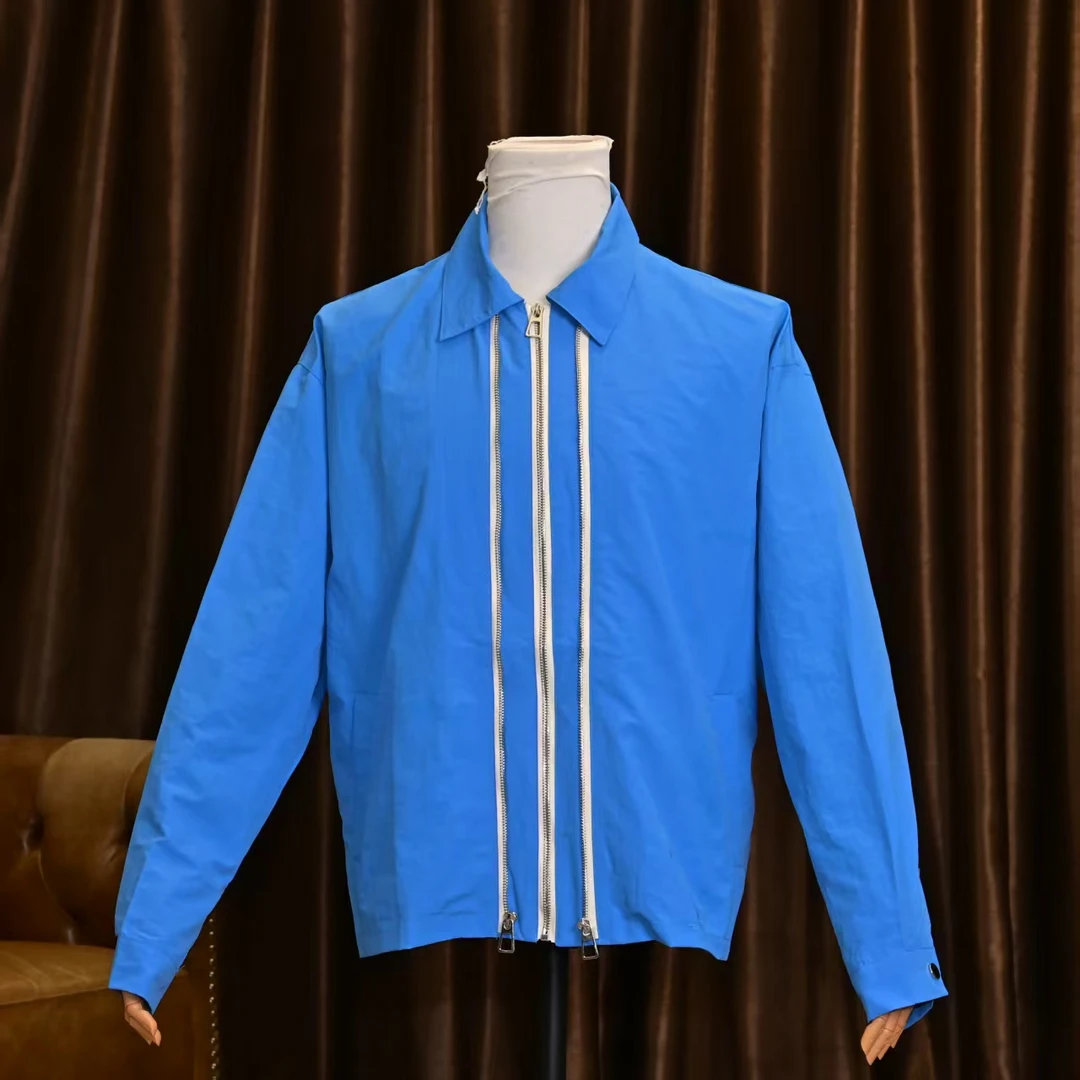 28785-小众多拉链外套春秋薄款夹克男士美式复古无帽浅色