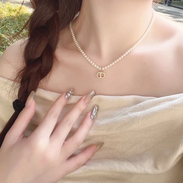 铜合金仿珍珠项链 猪鼻子奶白色4㎜ 休闲简约百搭轻奢气质