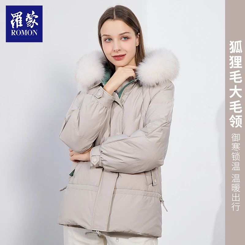 【QPGC】罗蒙女款可拆卸狐狸毛领刺绣羽绒服YRH02100