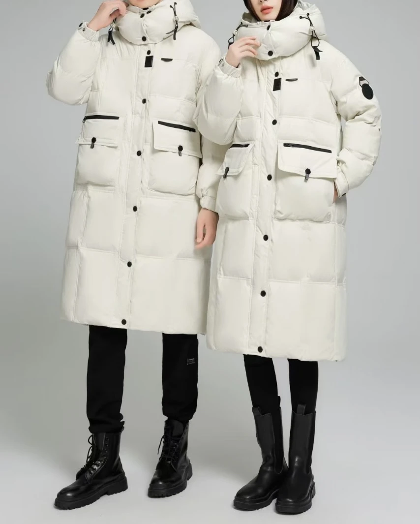 冬季中长款过膝情侣款宽松时尚连帽羽绒服加厚保暖休闲